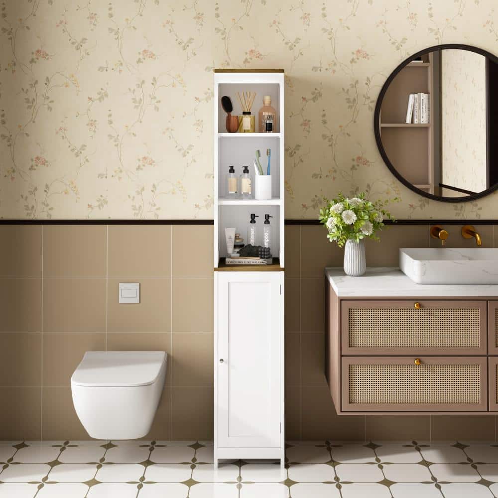 Miscool Avex 11.81 in. W x 11.81 in. D x 66.93 in. H White Wood Freestanding Bathroom Storage Cabinet with Reversible Door (3)