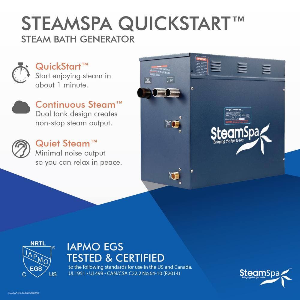SteamSpa Royal Series 12kW Steam Bath Generator with Continuous Steam Plus Quick Start Tech and Auto Drain in Polished Chrome (3)