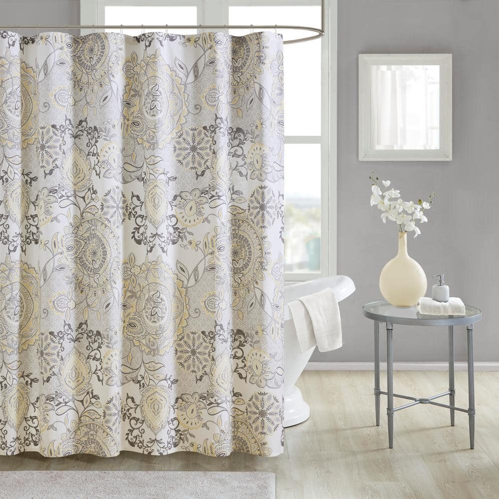 Madison Park Loleta 72 in. W x 72 in. L Cotton Percale in Yellow Shower Curtain (2)