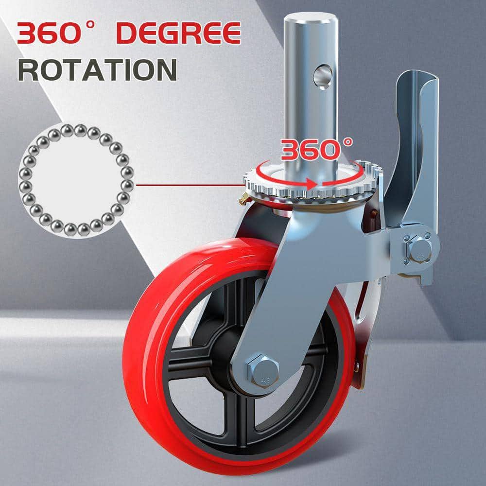 KIWDZFU Set of 4 Heavy Duty 8 Inch Polyurethane Scaffolding Wheels w/ Dual Locking Casters 2480LBS Capacity for Scaffold Shelves (2)