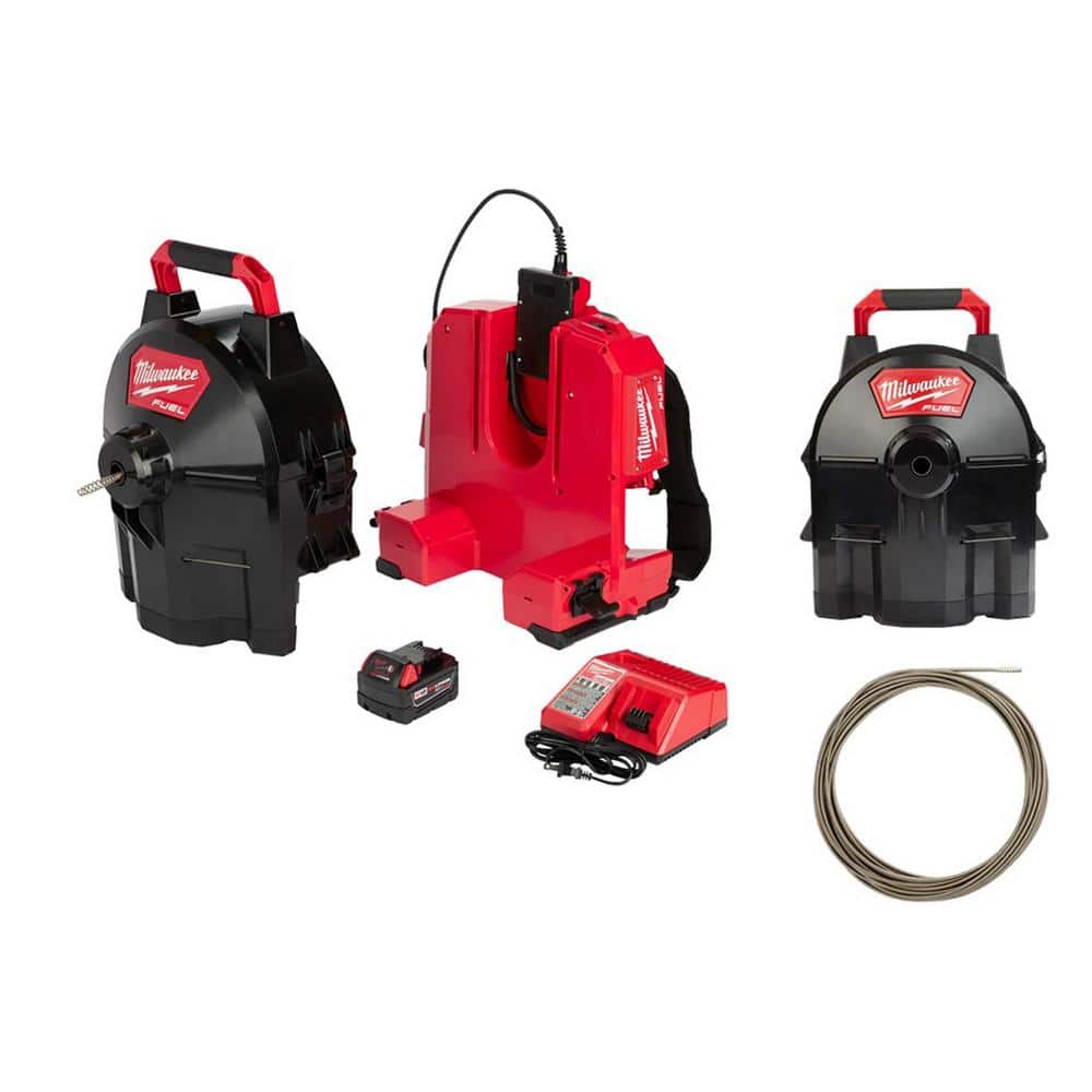 Milwaukee M18 Fuel Cordless Drain Cleaning 5/16 in. Switch Pack Sectional Drum System Kit 5/16 in. x 75 ft. Cable and Drum