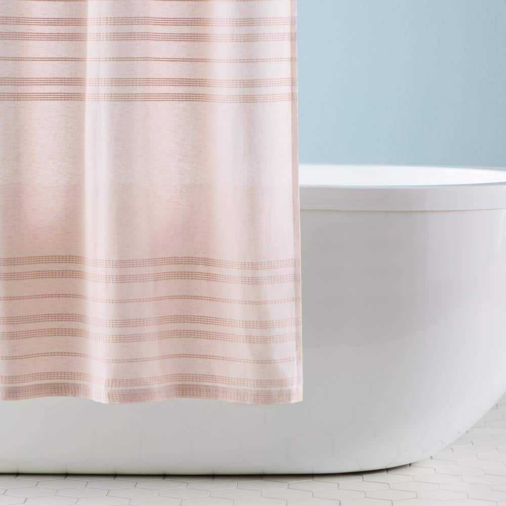 TOWN & COUNTRY LIVING Sophia Textured Cotton Stripe 70 in. x 72 in. Shower Curtain in Blush (3)