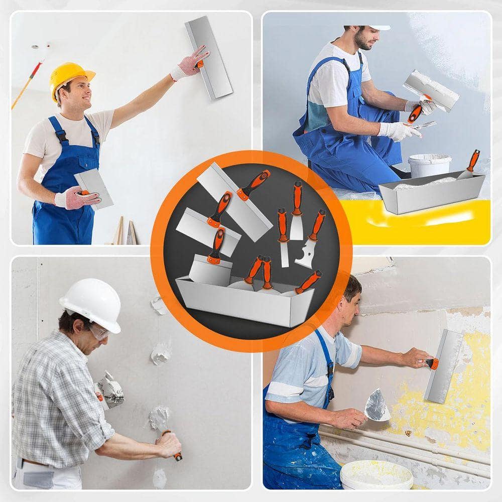 KIWDZFU 10-Piece Drywall Tools Finishing Set Stainless Steel Putty Knife Taping Knife Painter Scraper 14 Mud Pan Scoop (3)