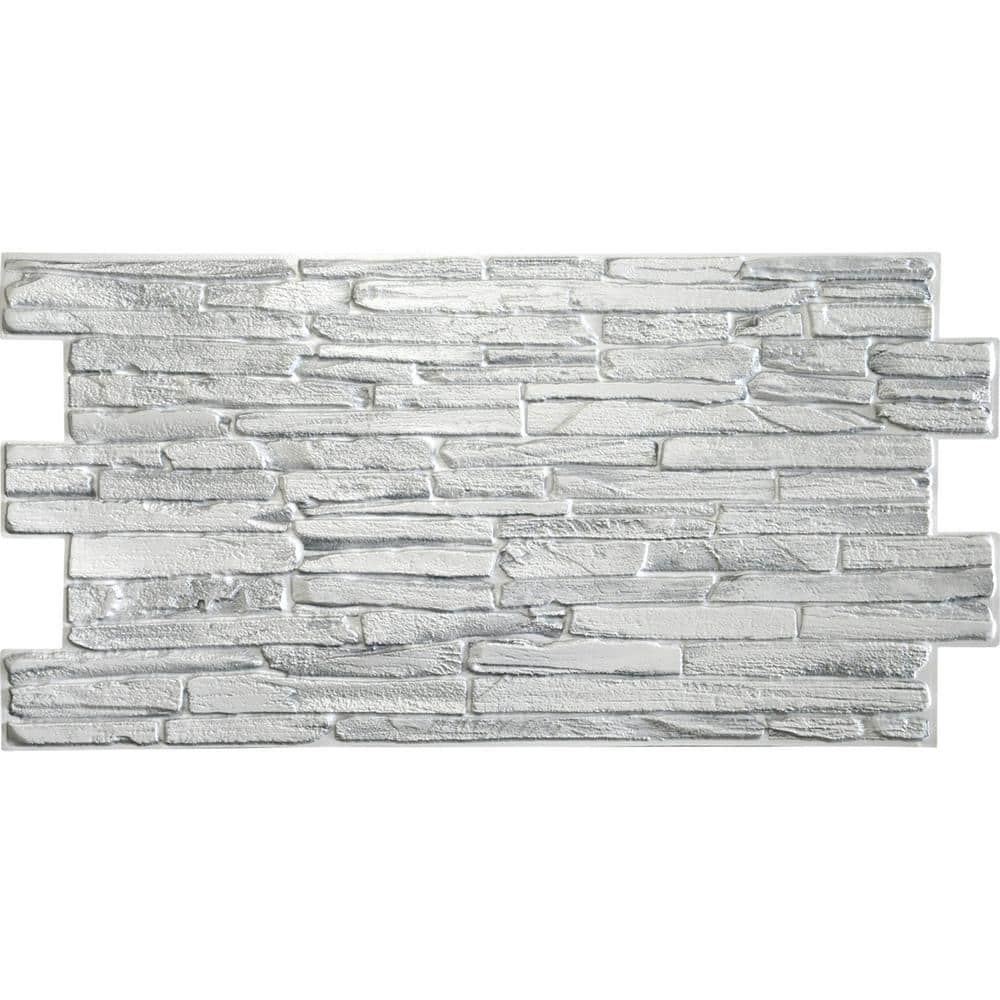 Dundee Deco 3D Falkirk Retro 1/100 in. x 39 in. x 20 in. White Faux Flagstone PVC Decorative Wall Paneling (5-Pack) (3)