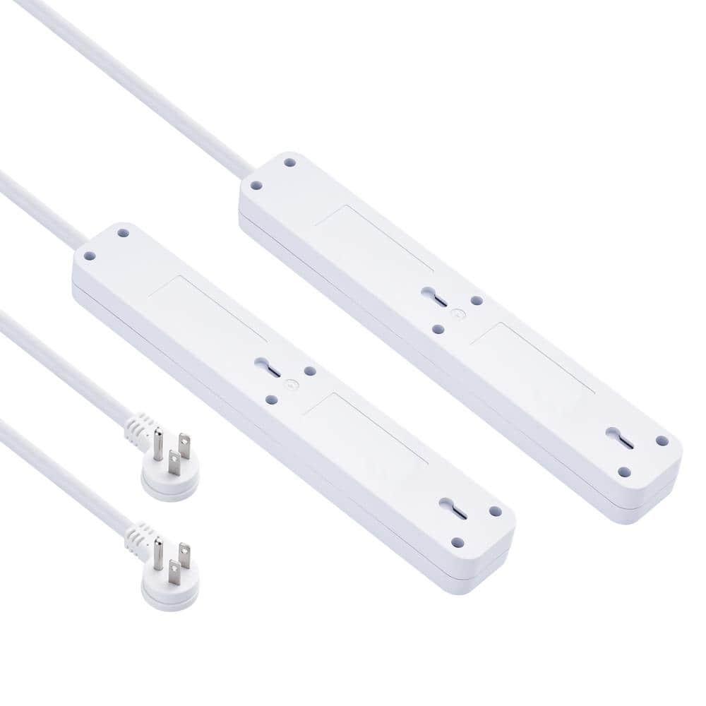 PRIVATE BRAND UNBRANDED 3 ft. 6-Outlet Power Strip Surge Protector with 45 Degree Flat Angle Plug, White (2-Pack) (3)
