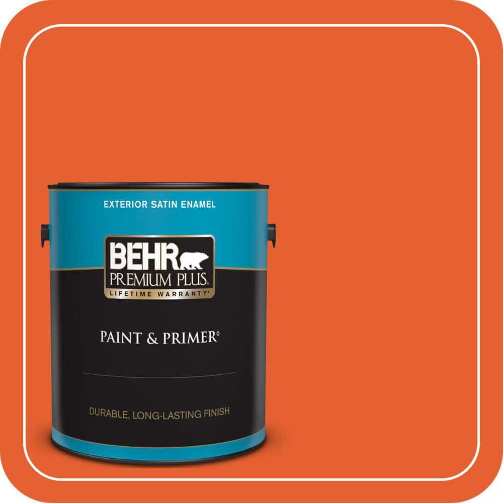 BEHR PREMIUM PLUS 1 gal. #S-G-230 Startling Orange Satin Enamel Exterior Paint & Primer