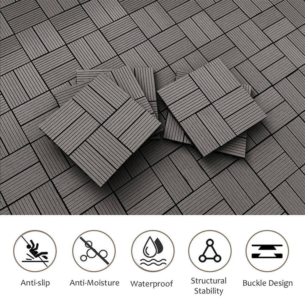 Afoxsos 1 ft. x 1 ft. Dark Grey Plastic Composite Deck Tiles Set, All-Weather for Indoor and Outdoor (20-Pack) (2)