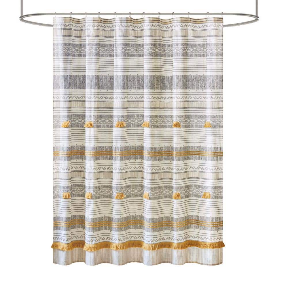 Vsmile Stripe 72 in. x 72 in. Printed Cotton Shower Curtain in Yellow (1)