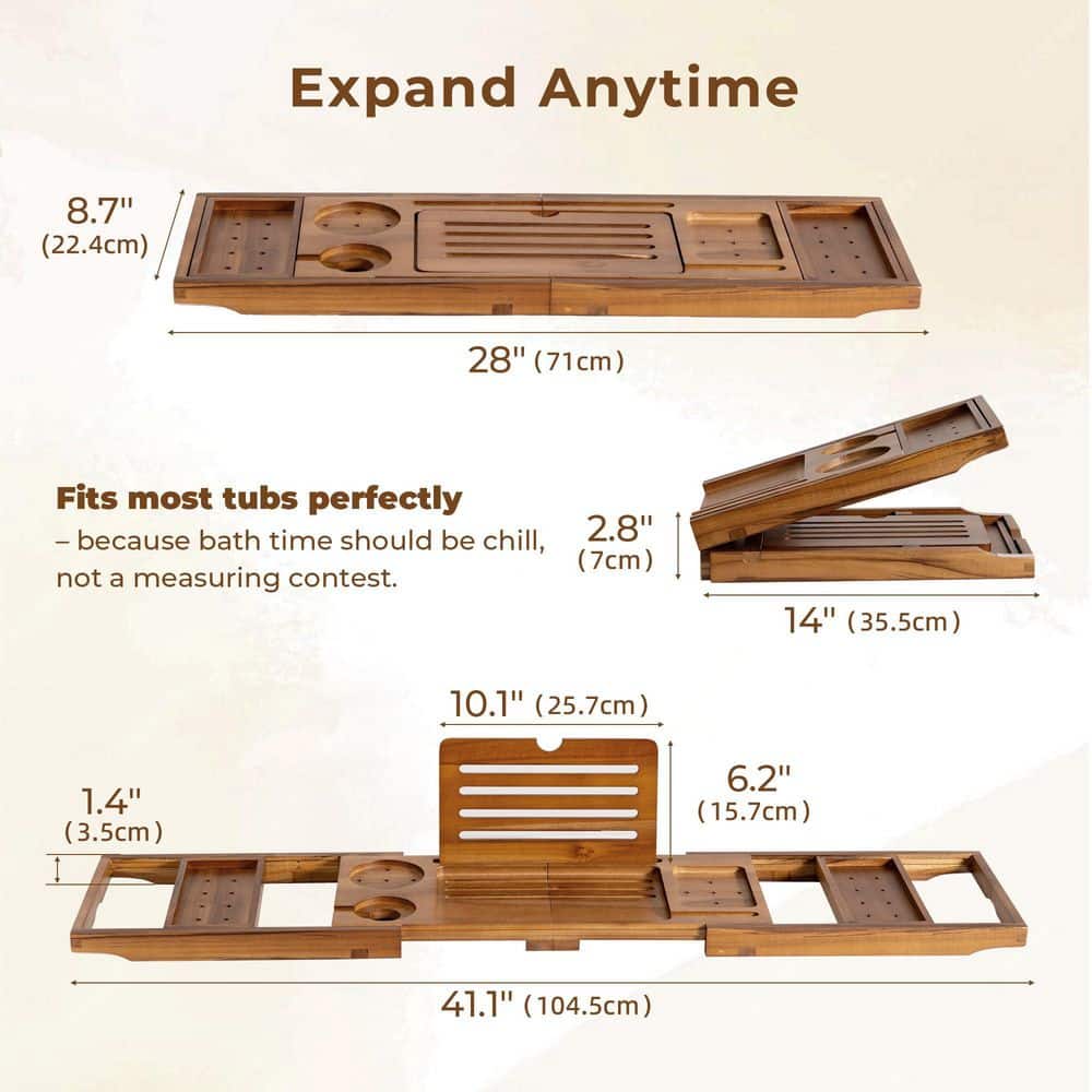 Wudkey Teak Bathtub Tray Expandable Bathroom Tray for Home Spa Relaxation, Wooden Tray Caddy for Bathtub (2)