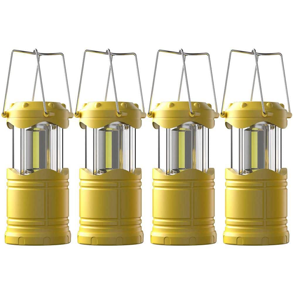 Unbranded Yellow Battery Powered Portable Collapsible Hanging Night Light Bulb LED Camping Lantern 4-Pack
