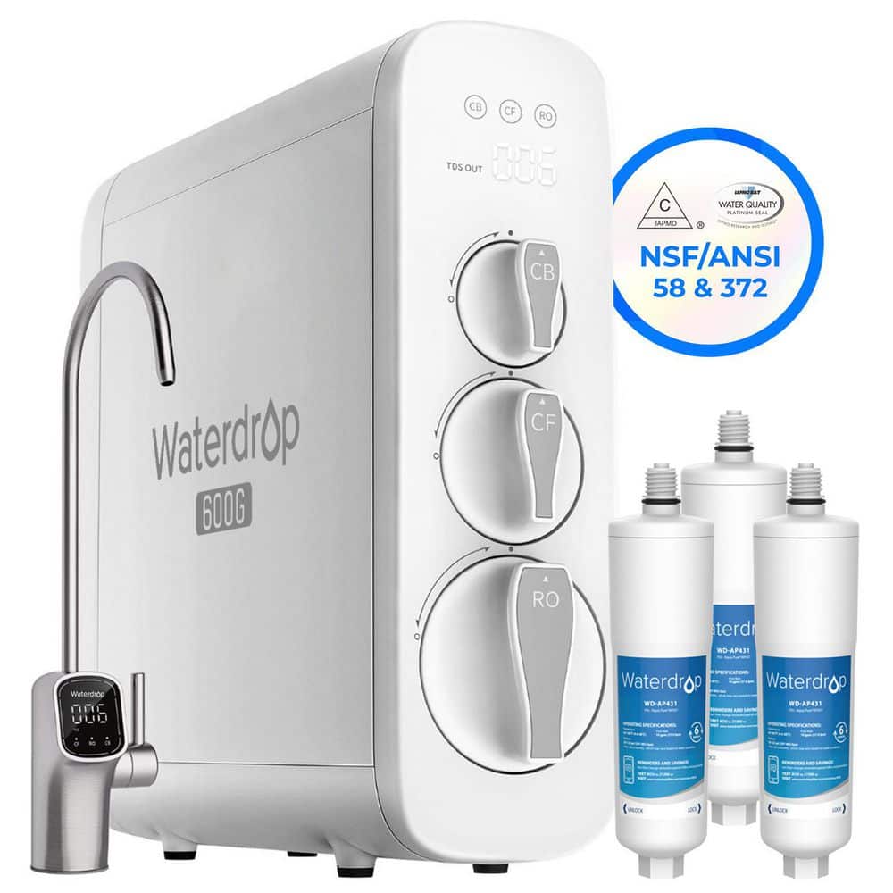 Waterdrop All-in-1 Water Purification Set:600GPD Under-Sink RO Filtration System with Smart LED Faucet and 3-Pack Scale Inhibitor