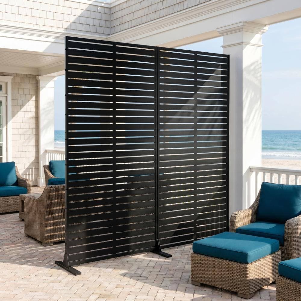 Ridstar 3.8 ft.x 6 ft. Black Metal Privacy Fence Screen Slatted Patio Screen for Balcony (3)