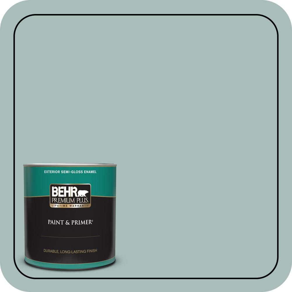 BEHR PREMIUM PLUS 1 qt. #QE-43 Water Surface Semi-Gloss Enamel Exterior Paint & Primer