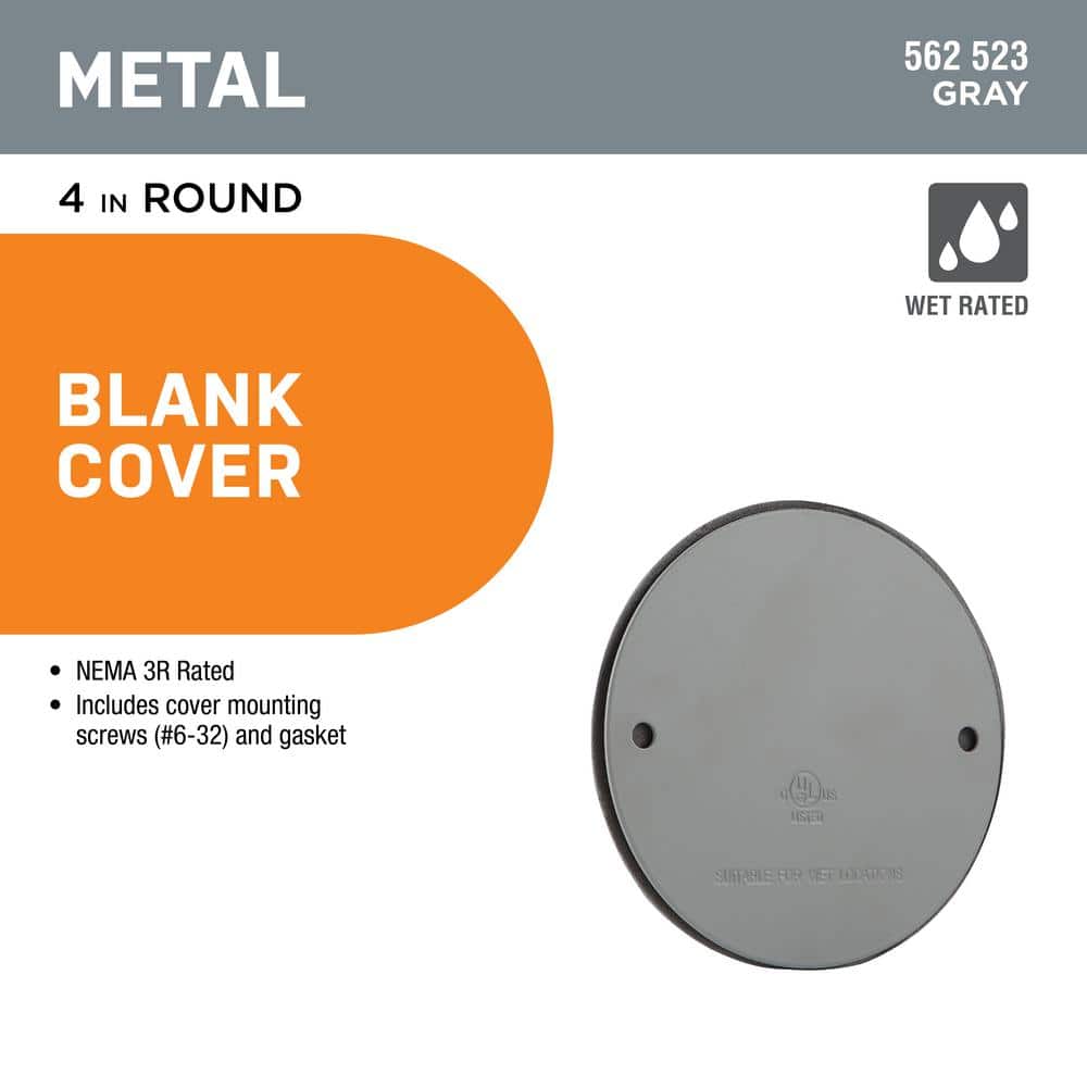Commercial Electric 4 in. Round Blank Metallic Weatherproof Outlet Cover, Gray (2)