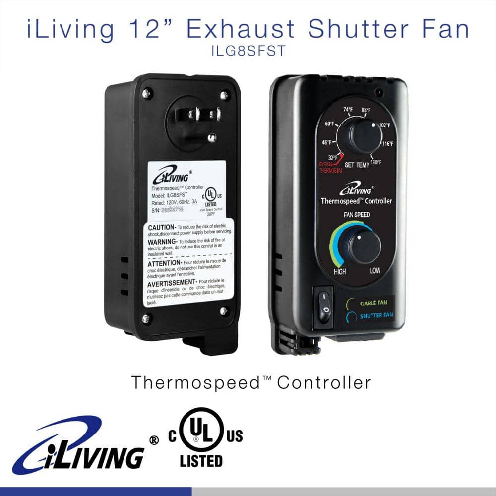 iLIVING Exhaust Fan Thermospeed Temperature Controller and Speed Controller, Black (2)