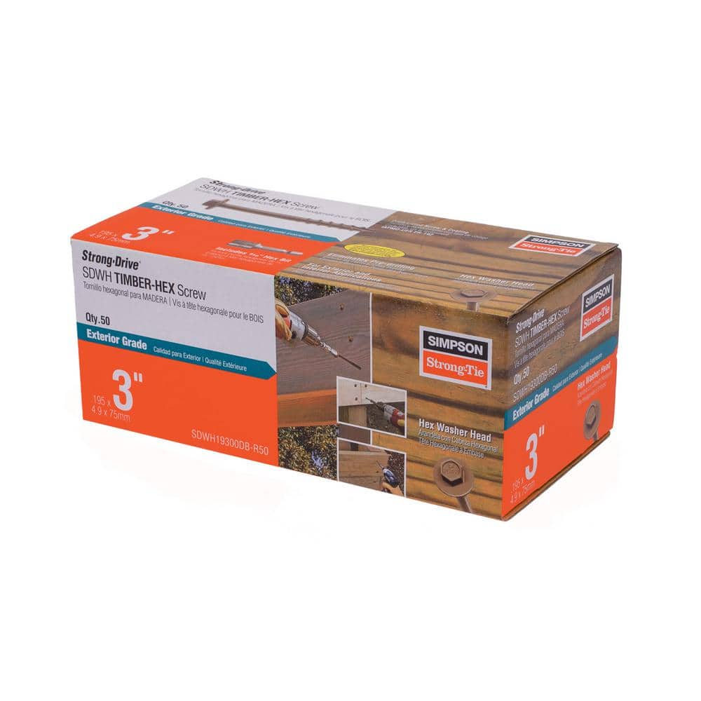 Simpson Strong-Tie 0.195 in. x 3 in. 5/16 Hex, Washer Head, Strong-Drive SDWH Timber-Hex Wood Screw, DB Coating in Tan (50-Pack) (1)