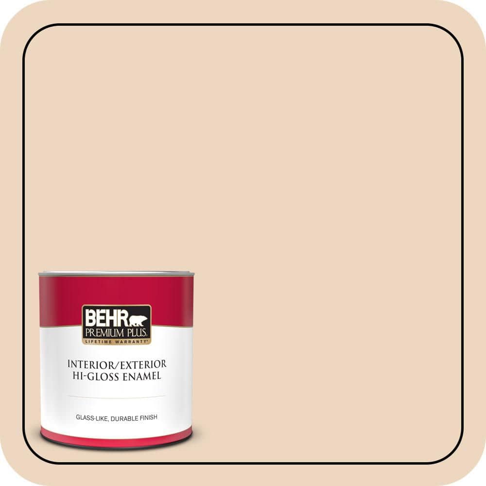 BEHR PREMIUM PLUS 1 qt. #PPU4-10A Sandy Beige Hi-Gloss Enamel Interior/Exterior Paint and Primer
