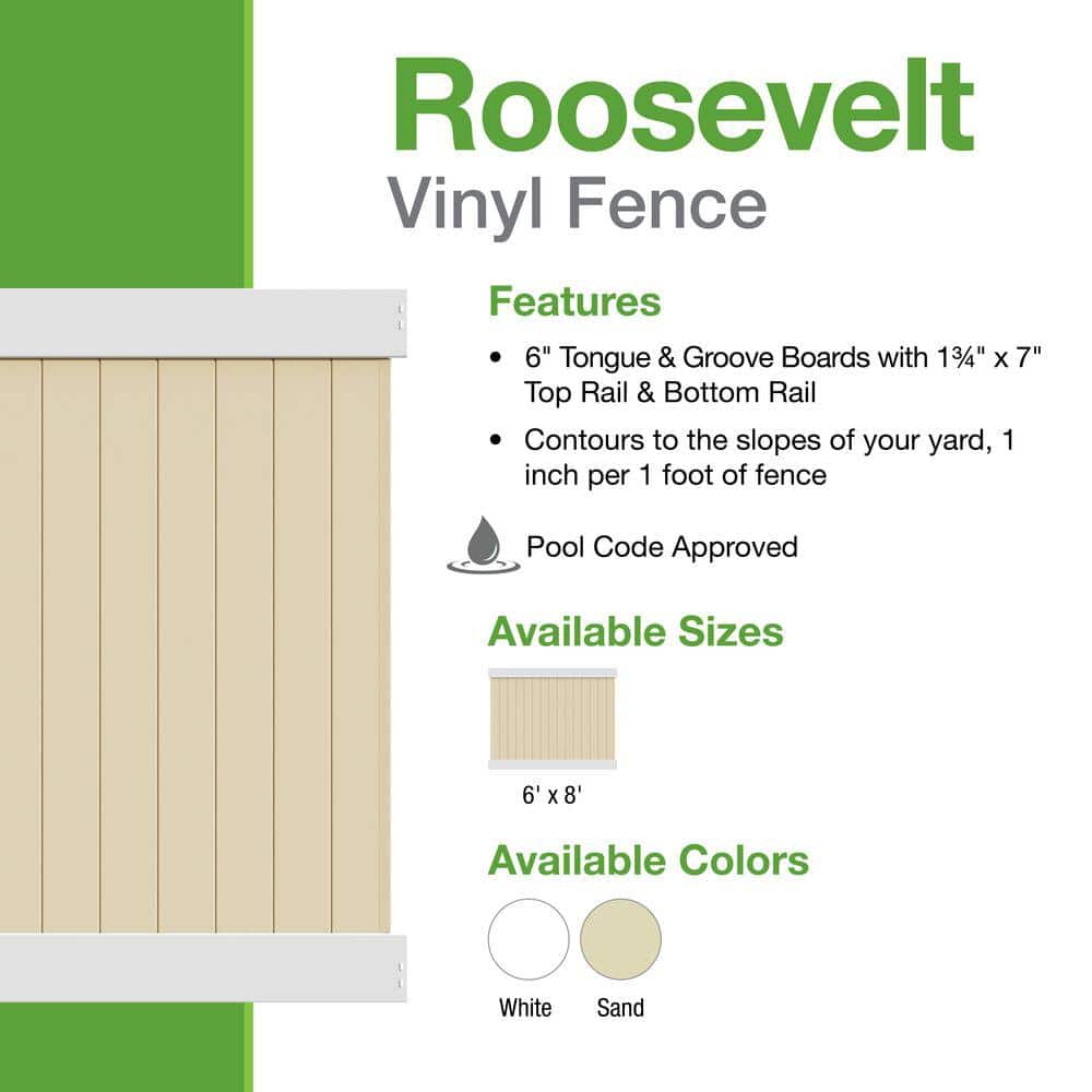Barrette Outdoor Living Roosevelt 6 ft. H x 8 ft. W Two-Toned White and Sand Privacy Vinyl Fence Panel (Unassembled) (3)