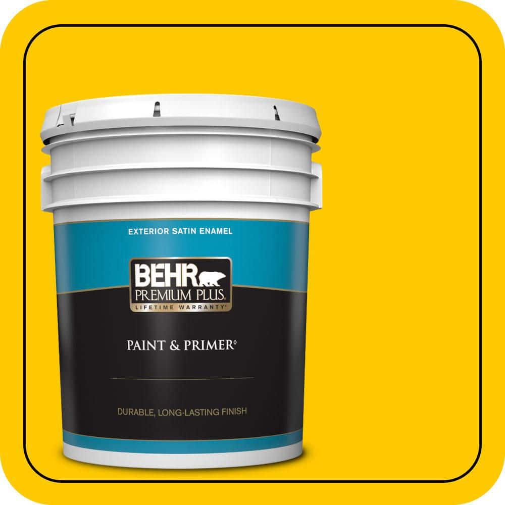 BEHR PREMIUM PLUS 5 gal. #S-G-380 Sunny Summer Satin Enamel Exterior Paint & Primer
