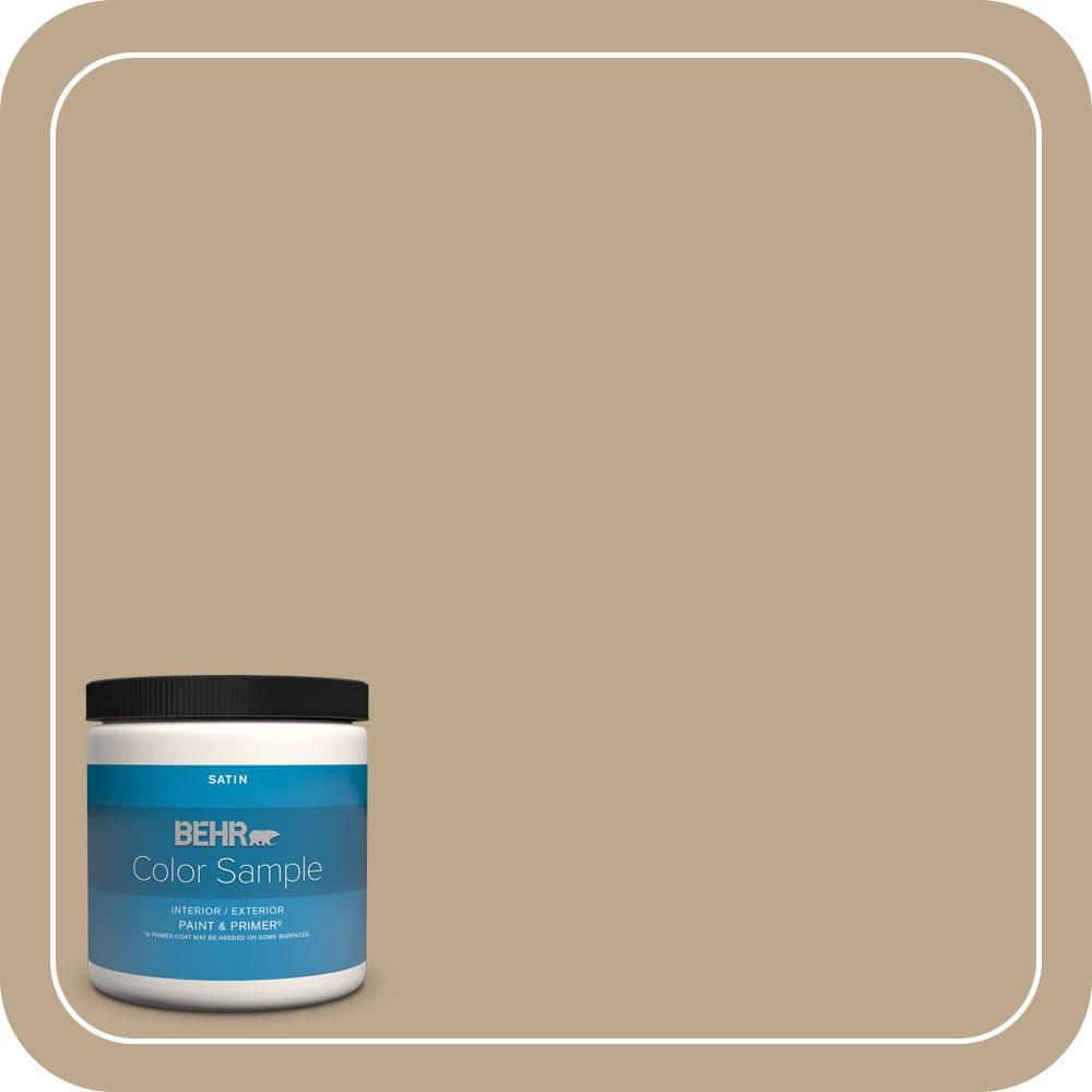 BEHR PREMIUM PLUS 8 oz. #MQ2-25 British Khaki Satin Enamel Interior/Exterior Paint & Primer Color Sample