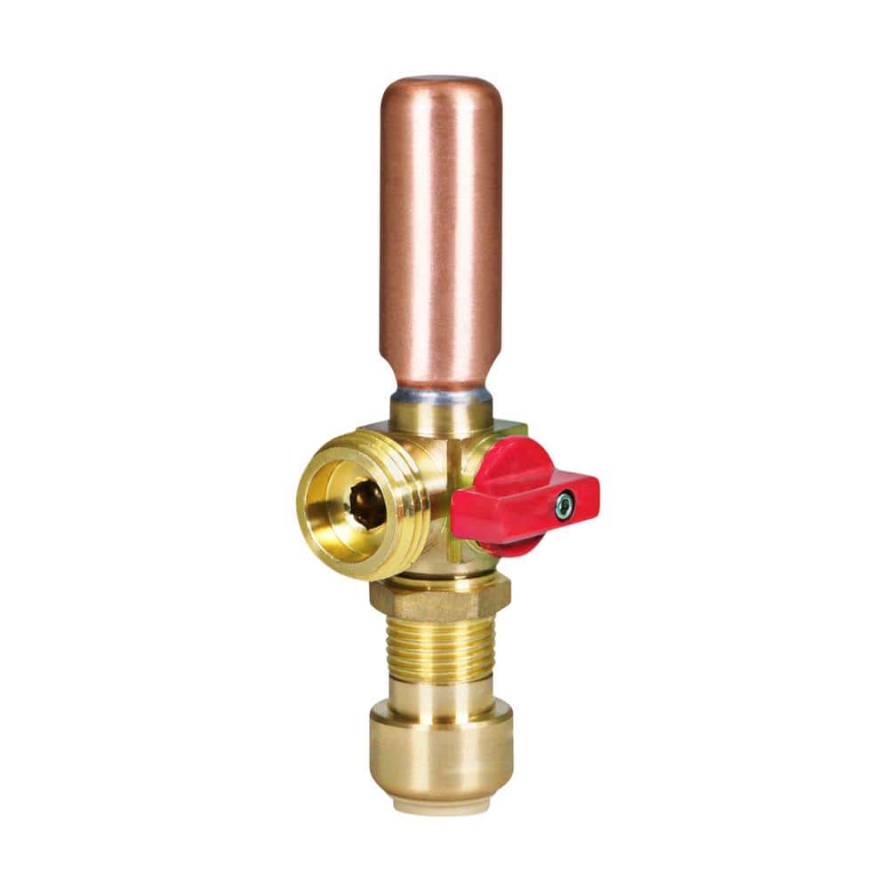 PLUMBFLEX 1/2 in. Push-Fit x 3/4 in. MHT Brass Washing Machine Replacement Valve with Hammer Arrestor Red- for Hot Water Supply (1)