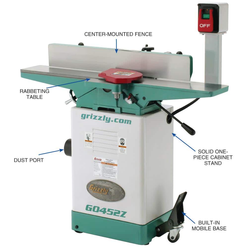 Grizzly Industrial 15 Amp/7.5 Amp 6 in. Corded Jointer with Spiral Cutterhead (2)