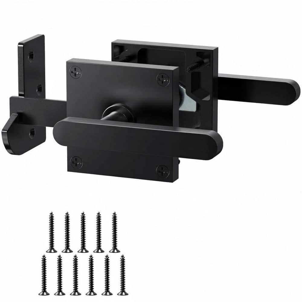 Unbranded Heavy Duty Double Sided Gate Latch Black Aluminum Alloy Rustproof Powder Coated for Right Inswing Wooden Fence Gate (1)