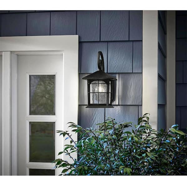 Home Decorators Collection Brimfield Aged Iron 1-Light Line Voltage Hardwired Outdoor Porch Light Wall Lantern Sconce with No Bulb Included