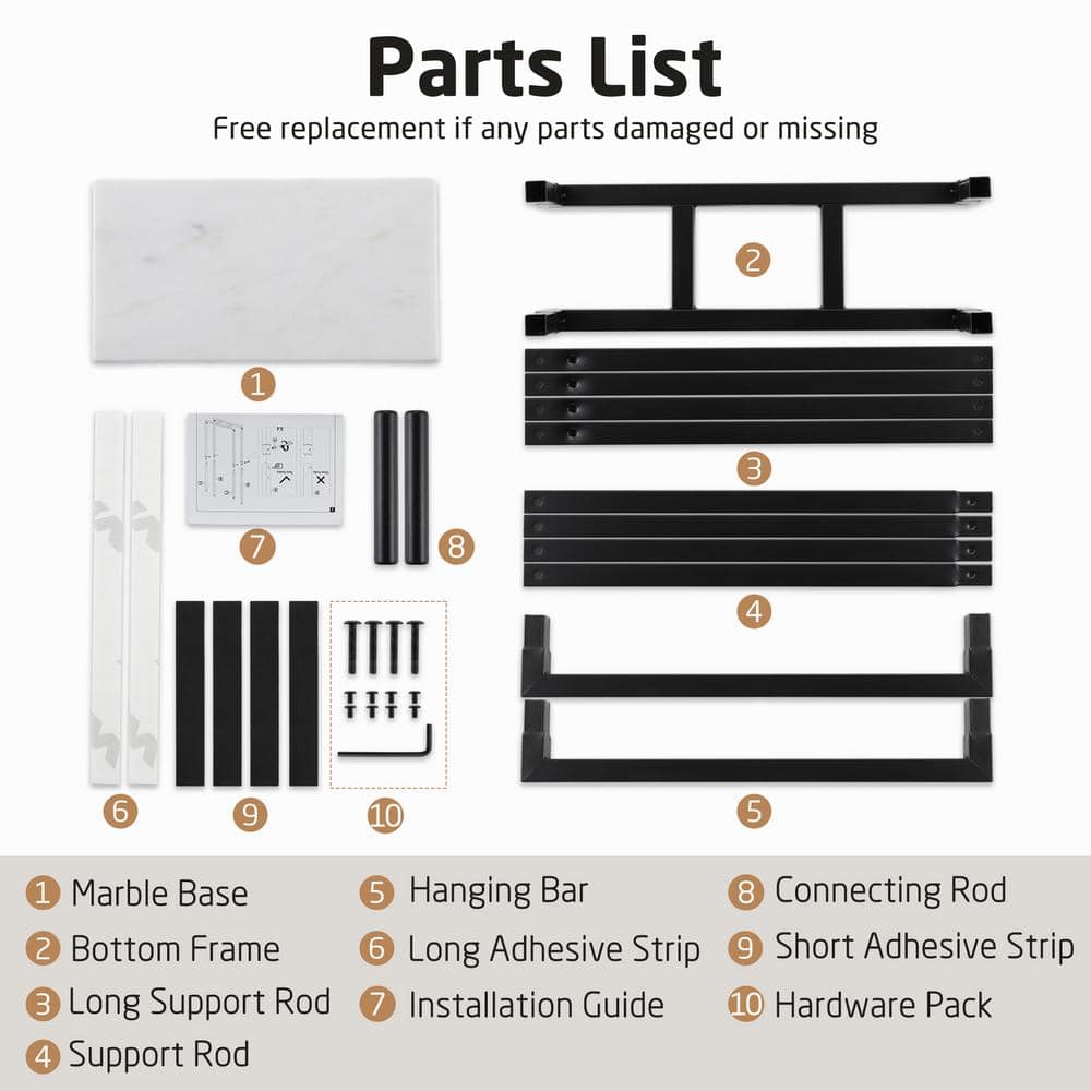 KES Bathroom Freestanding Towel Rack 2-Tier 42 in. H Double Towel Holders with Marble Base in Matte Black (2)
