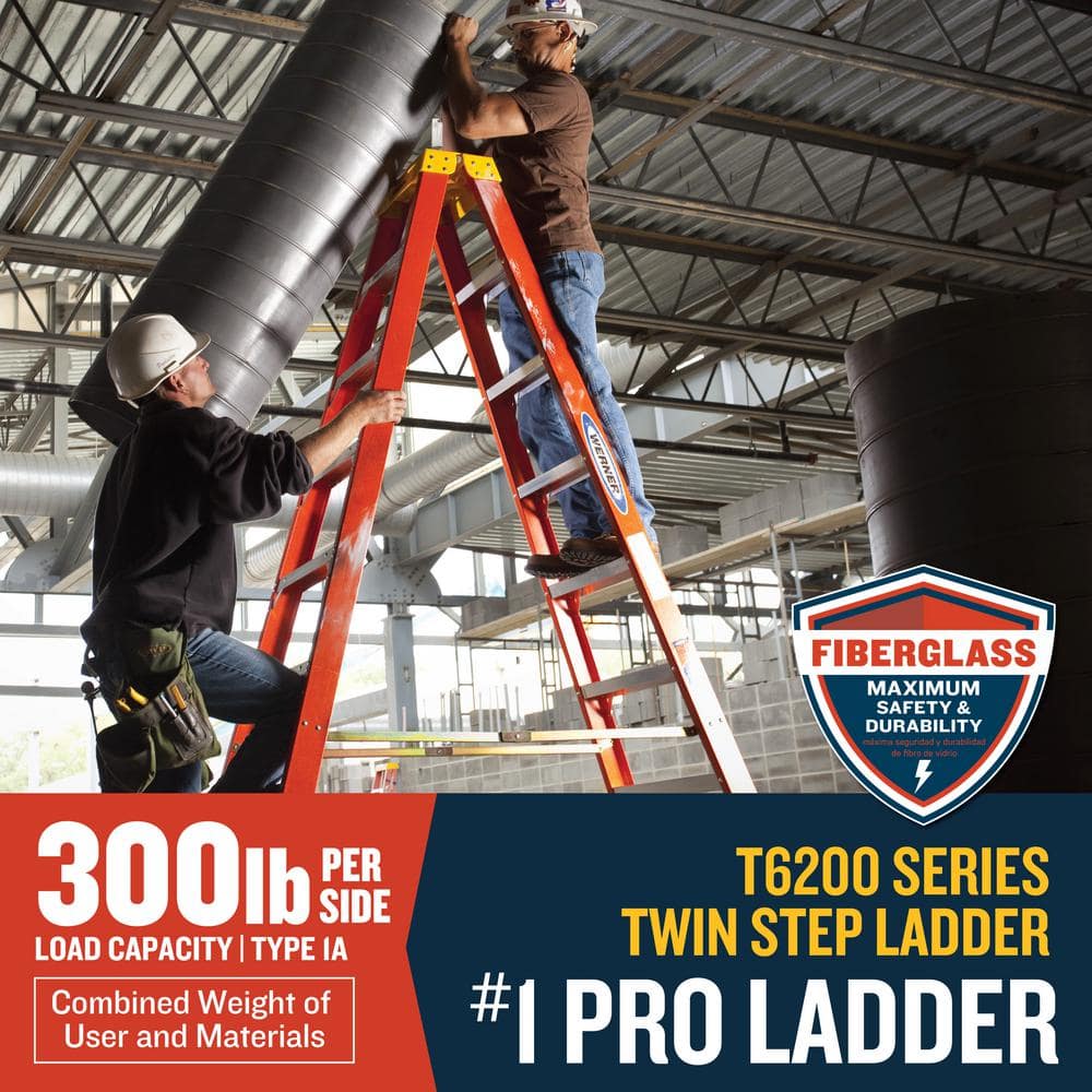 Werner T6206 6 ft. Fiberglass Twin Step Ladder (10 ft. Reach Height) with 300 lb. Load Capacity Type IA Duty Rating (2)