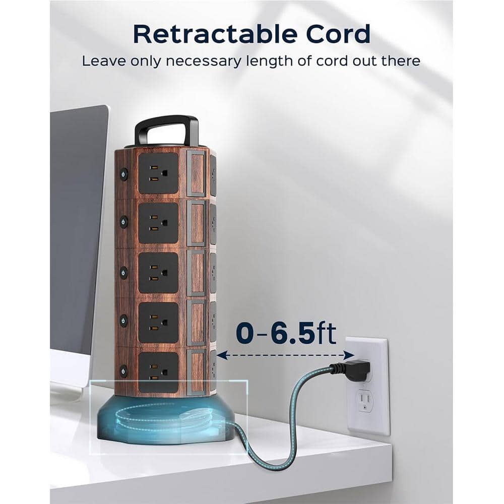Yichuhaoxi Power Strip Tower Surge Protector 1050J 20 AC Outlets 6 USB Ports, 13A Desktop Electrical Charging Station, 6. 5ft (3)