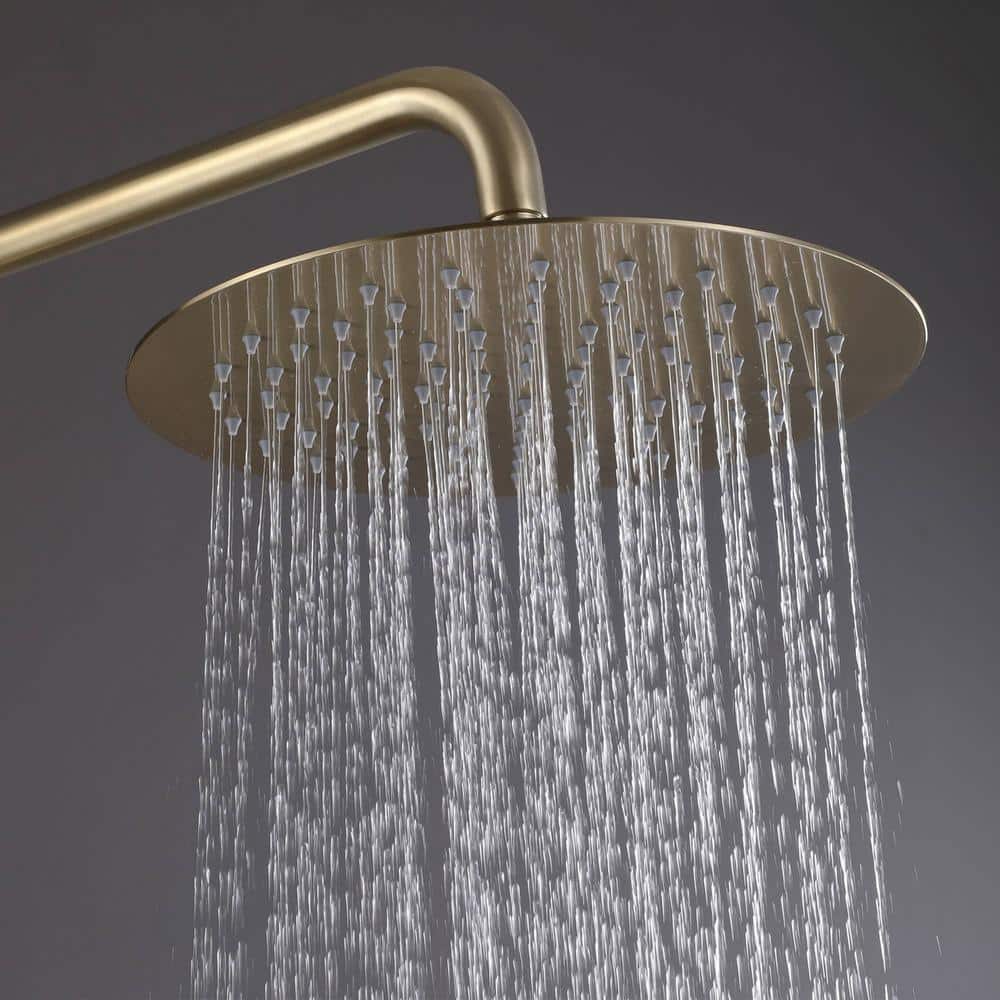 FLG 1-Spray Patterns with 1.8 GPM Round 10 in. Wall Mount Rain Fixed Shower Head Stainless Steel in Brushed Gold (2)