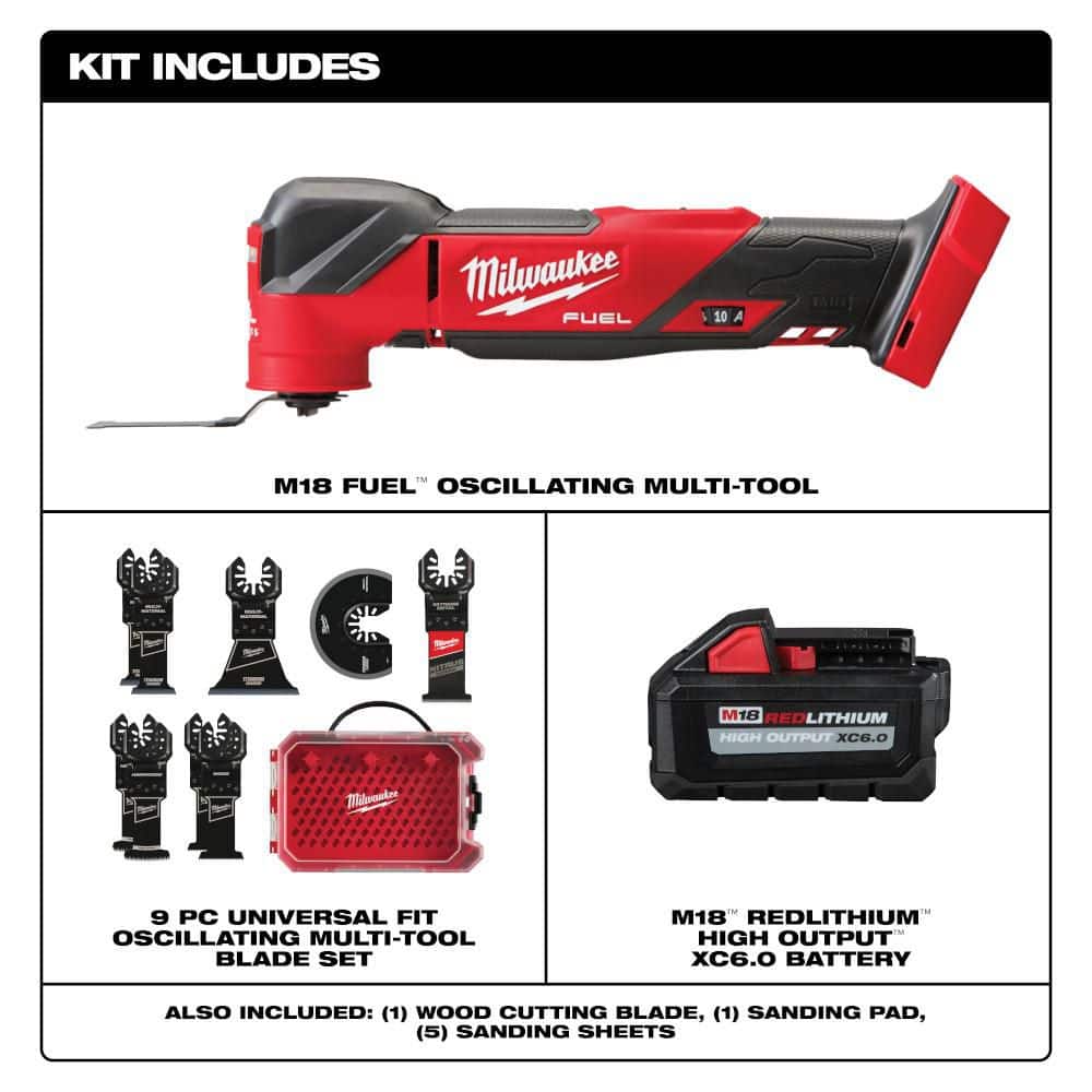 Milwaukee M18 FUEL 18V Lithium-Ion Cordless Brushless Oscillating Multi-Tool w/ 6.0 Battery & OMT Blades (2)