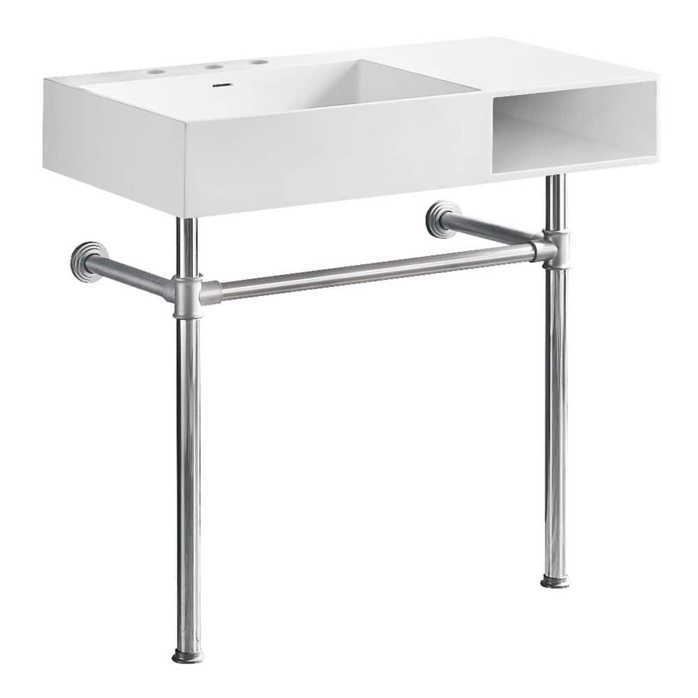 Kingston Brass Aurelius 36.63 in. x 20.88 in. Console Sink in Matte White Solid Surface with Legs (1)