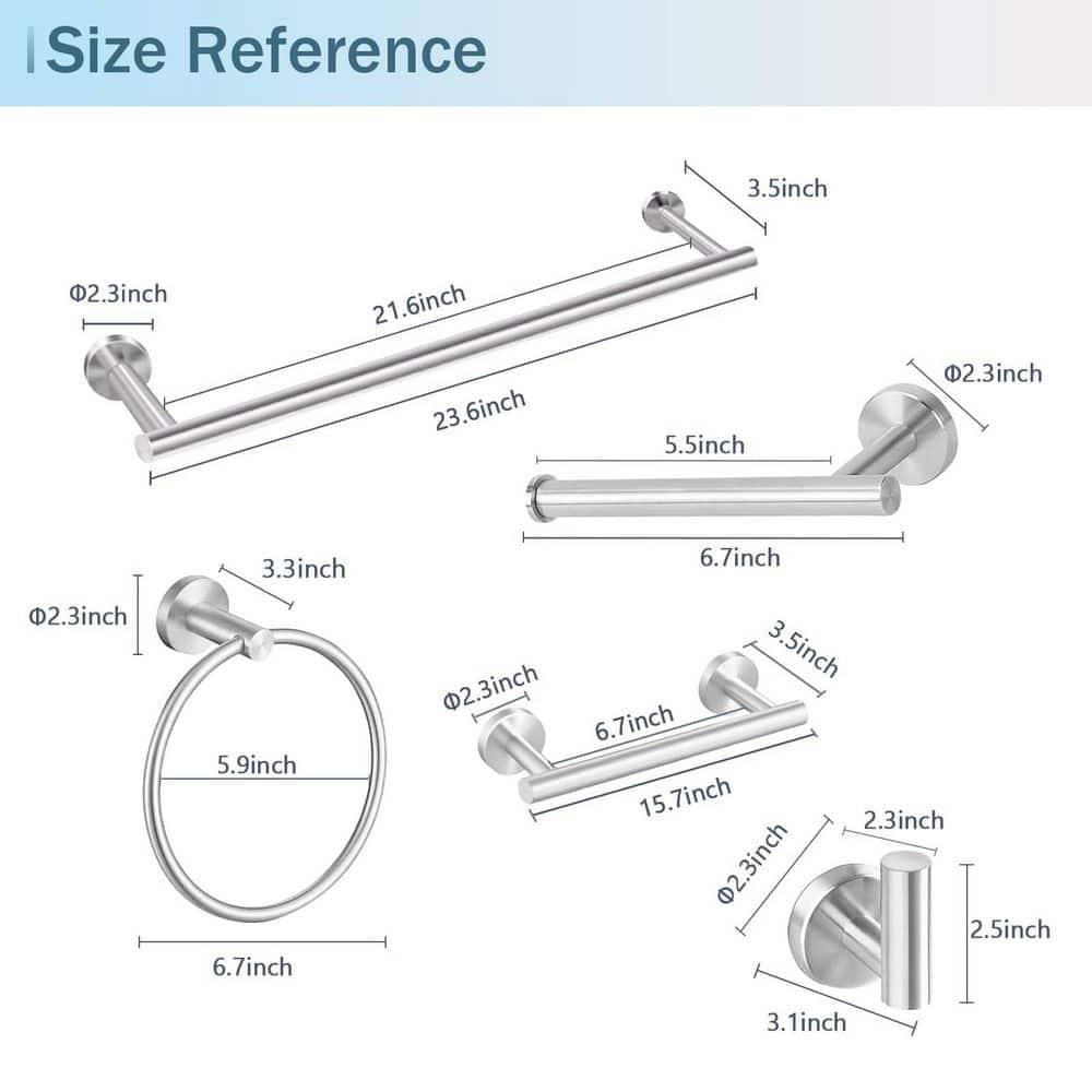Numhew 10-Piece Bath Hardware Set Included 24 in. Towel bar, Towel Ring, Toilet Paper Holder and Robe Hook in Brushed Nickel (2)