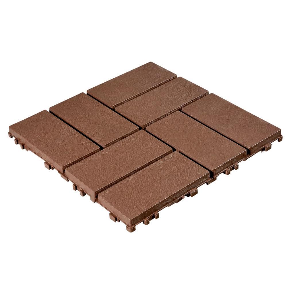 Tidoin 1 ft. x 1 ft. Plastic Deck Tile in Dark Brown for Outdoor Porch Poolside Balcony Backyard (44 Per Box)