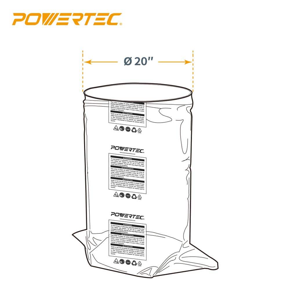 POWERTEC 20 in. Dia x 43 in. Clear Plastic Dust Collection Bag for machine with 20 in. Filter Drum (5-Pack) (3)