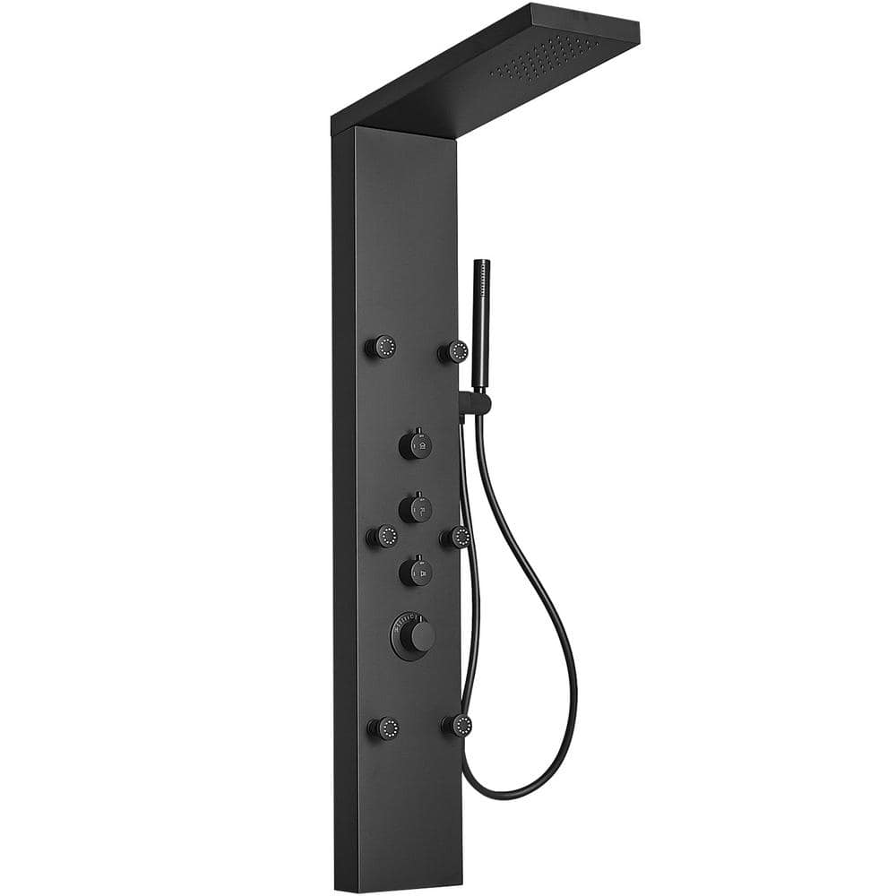 HOMEMYSTIQUE Dual 3-in-1 6-Jet Rainfall Shower Panel System with Rainfall Shower Head and Shower Wand in Stainless Steel (1)