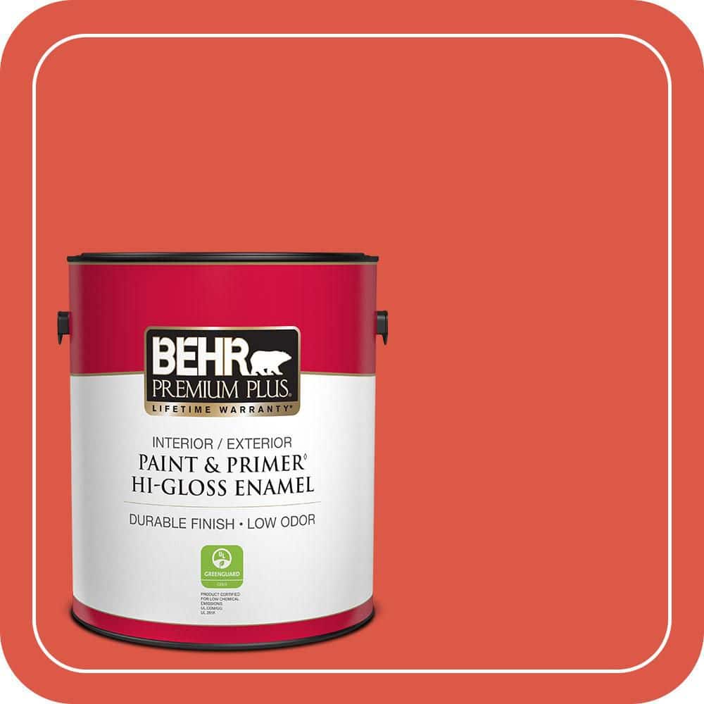 BEHR PREMIUM PLUS 1 gal. #T12-7 Red Wire Hi-Gloss Enamel Interior/Exterior Paint & Primer