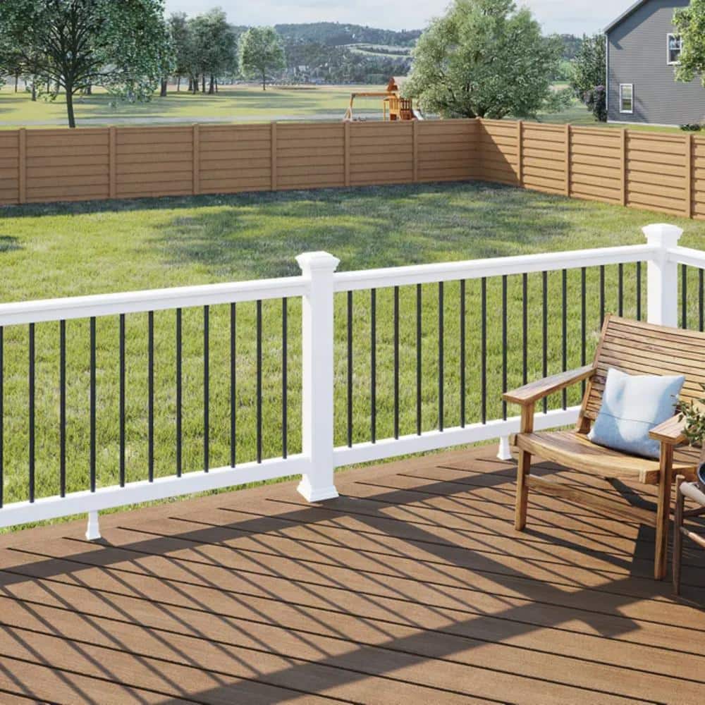 Trex Select 8 ft. x 36 in. Classic White Composite Deck Rail Kit with Aluminum Round Black Balusters (3)