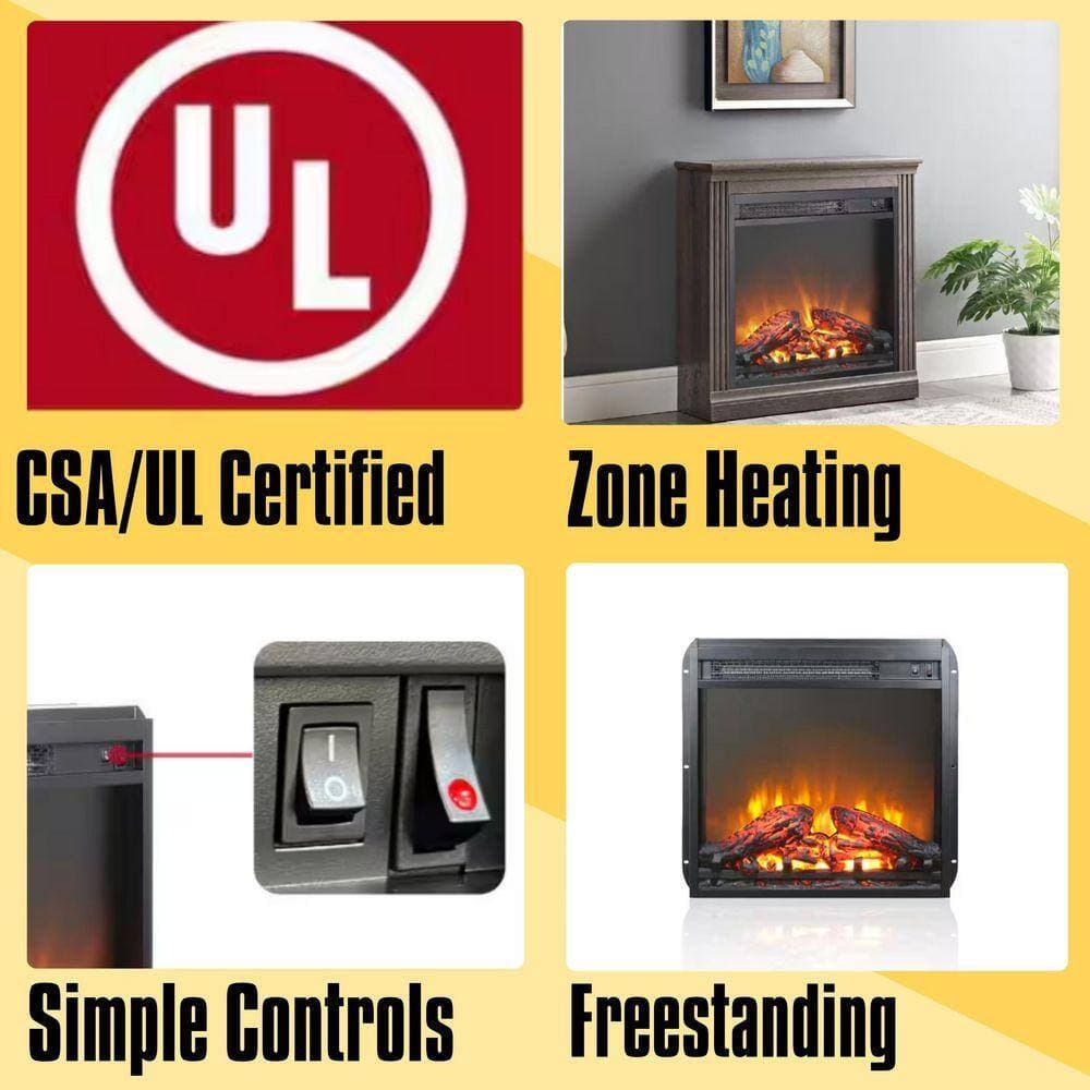 ToolCat 18 in. Electric Fireplace Insert, Ultra Thin Heater with Log Set and Realistic Flame, Overheating Protection (2)