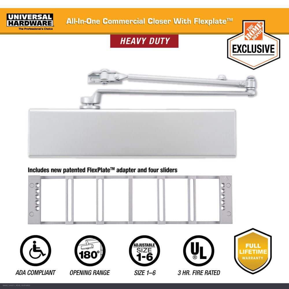 Universal Hardware Heavy-Duty All-in-One Aluminum Commercial Door Closer with Flex Plate (1)