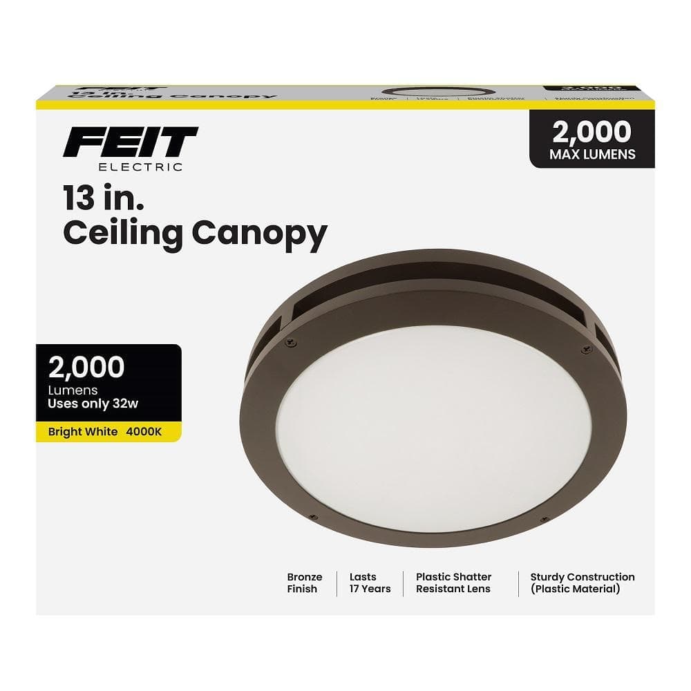 Feit Electric 2000 Lumen Bronze Integrated LED Security Flush Mount Ceiling Outdoor Canopy Floodlight, 4000K (4)