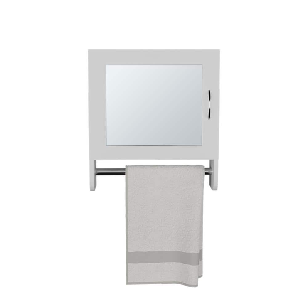 cadeninc 17.7 in. W x 5.7 in. D x 19.7 in. H  White Wall Mount Bathroom Storage Cabinet with Mirror and Towel Rack (3)