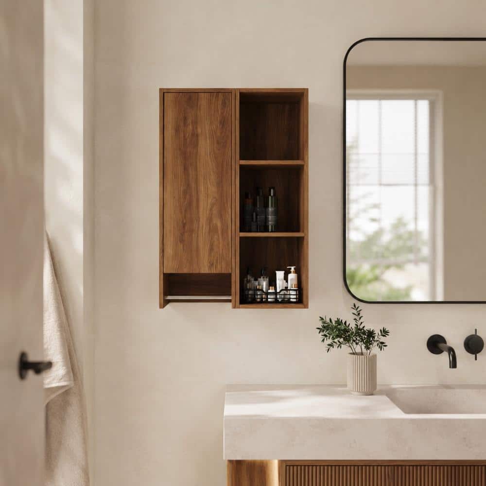 Zuvandra 23.62"W x 9.81"D x 35.44"H Plywood Bathroom Cabinet Set with Doors,Shelves and Towel Rack,Brown Ebony (1)