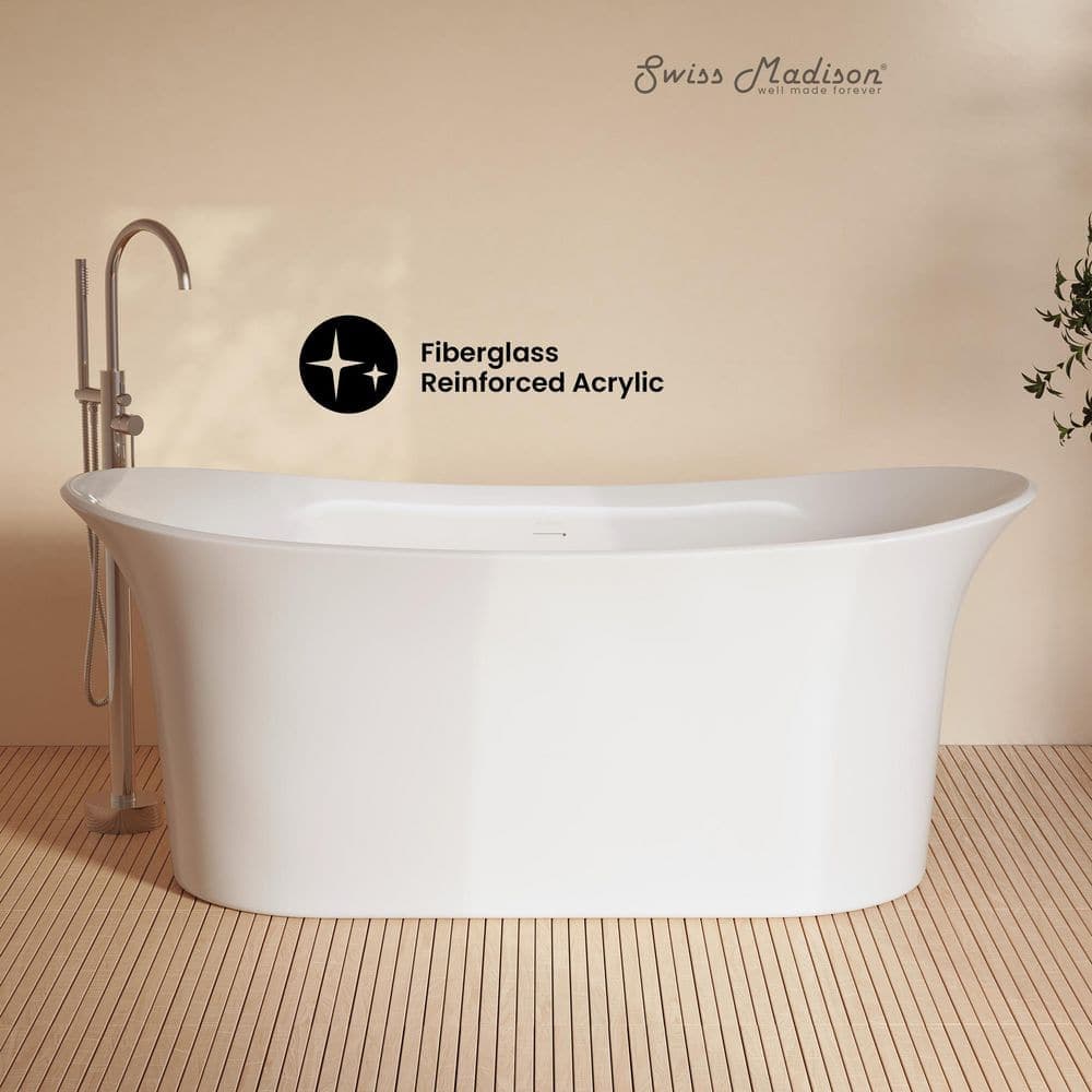 Swiss Madison Cascade 66 in. x 30 in. Double Slipper Soaking Freestanding Bathtub in Glossy White, Drain Included (2)