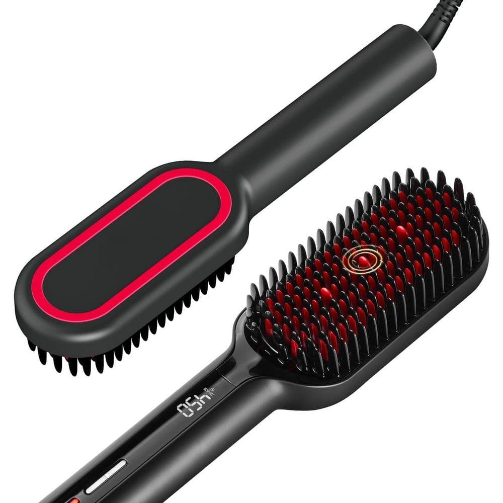 Wudkey 1-Piece Bathroom Accessory Set in Black, Ionic Plus Straightening Brush with Dense Bristles, 16 Temps, Dual Voltage (1)