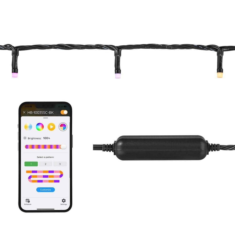 Hampton Bay 100-Light 40 ft. Indoor/Outdoor Plug-In Integrated LED RGB Color Changing Novelty String Light Powered by Hubspace (3)