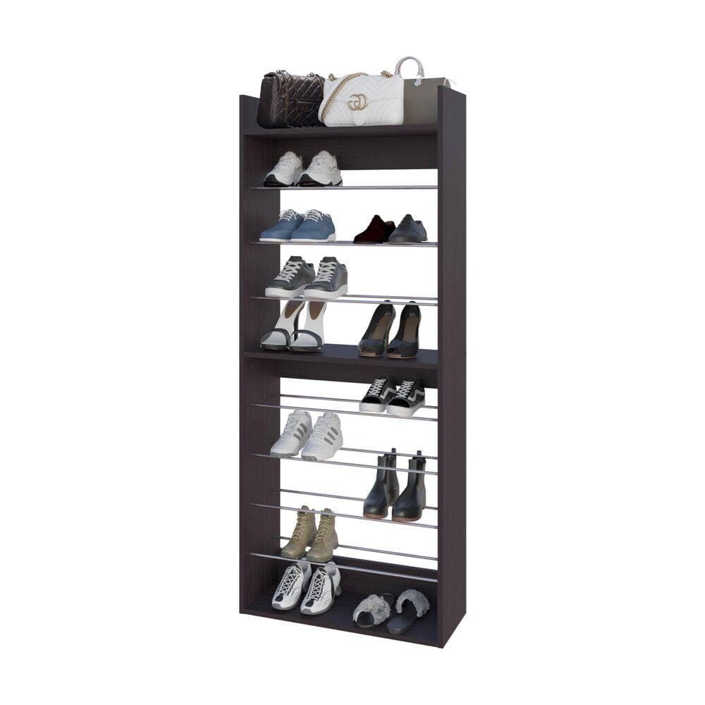 Tahanbath 9.8 in W x 24.8 in D x 61 in H Brown 10-Shelf Standard Bookcase Linen Cabinet with Metal Rails and Multi-Tier Shelves (2)