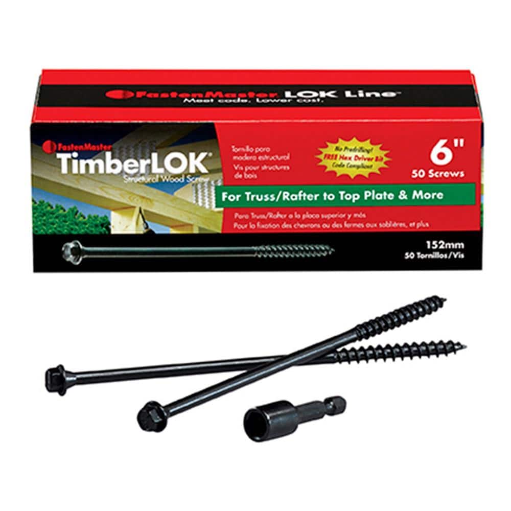 FastenMaster TimberLOK Structural Wood Screws- 2-1/2 inch wood screws with hex head- Black
